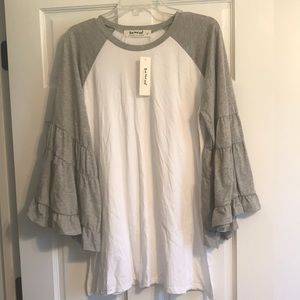 NWT white/grey baseball bell sleeve tee